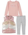 Calvin Klein Baby Girls 3 Pieces Vest Set, Pink/Iridecent, 12M