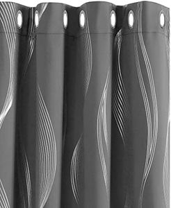 Deconovo Lot de 2 Rideaux Motif Ligne Argenté Intérieur à Oeillets Bureau Adult 140x240cm Rideau Maison Cuisine Anti Chaleur Froid Gris Foncé Occultant Thermique Anti Froid