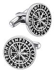 Pair of Viking Cufflinks for Man, Stainless Steel Norse Runes Compass Cufflink, Nordic Gifts for Bestman Groom Father