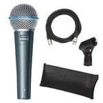 Shure BETA 58A Vocal Microphone - Single Element Supercardioid Dynamic Mic for Stage and Studio, Includes XLR Cable, A25D Adjustable Stand Adapter, 5/8” to 3/8” (Euro) Thread Adapter and Storage Bag