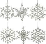 Elegant Hanging Decor for Home and Party Decoration | Handmade Snowflake Iron & Glass Pendant Hanging White Snowflakes Decorations | 9 Inches-Set of 6