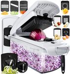 Vegetable Chopper Cutter Mandoline Slicer Cheese Grater - Food Onion Salad Veggie Chopper with Container - French Fry Potato Dicer Slicer Cutter - Kitchen Tools Gadgets (All-in-1 Deluxe White)