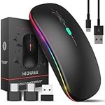 Wireless Mouse for Laptop With 2 USB A to USB C Adapter, 2.4GHZ Bluetooth Mouse Rechargeable, Laptop Mouse Computer Accessories, USB Mouse 3 Buttons-Laptop Mouse Wireless PC Mouse 800 to 2400 Dpi