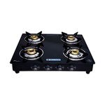 MILTON Premium 4 Burner Black Manual Ignition Glass Top Gas Stove, (ISI Certified)