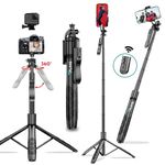 Fling X2 by FTLO Pro Selfie Stick Tripod with 360° Rotatable Handle, 62” Extendable Stand & Bluetooth Remote for Video Recording, Vlogging, Photography on All Android Mobile, iPhone, GoPro, Camera