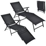 COSTWAY Folding Sun Lounger Set of 2, 5-Position Adjustable Garden Chaise Lounge Chair Sunbed with 2-Level Foldable Legs, Steel Frame Portable Outdoor Reclining Chairs for Patio Beach Camping (Black)