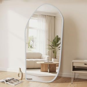 Antok Full Length Mirror, Oversized Floor Mirror with Solid Wood Frame, Large Standing Mirror Floor Length Mirrors for Bedroom Living Room, Wood Art Style, White, 86" L x 40" W