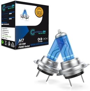 LIGHTWORLD24 Ampoule H7 pour voiture, style xenon, blanc bleu PX26d, feu de croisement H7 12v 55w, ampoule à filament ultra blanc pour voiture