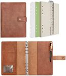 Wonderpool Leather Diary Refillable Notebook Spiral Journal Binder Portfolio - A5 Dot Grid Paper & Inner Pockets for Travel Work and Personal Organizer (Coffee, A5)