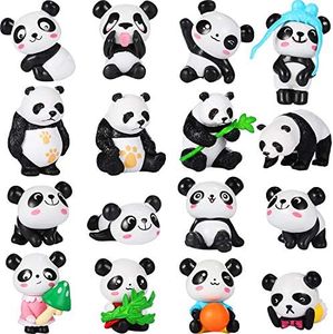 Chinco 16 Pieces Cute Animal Mini Figurines Playset Mini Cake Toppers Decoration Craft for Kid Party Favors Fun Office Home Decor Panda Figures