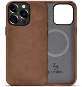 Belemay Compatible with iPhone 12 Pro Max Leather Case Magsafe-Top Grain Vintage Crazy Horse Leather-Metal Buttons Camera Bezel-Slim Fit-Precision Crafted Premium Phone Cover (6.7-inch)-Retro Brown