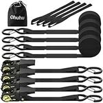 Ratchet Straps, Ohuhu 4 Pack 1" x 15' Ratchet Tie Down Straps with Safety Clip and 4 Soft Loops, Cargo Straps for Trucks Moving Appliances Motorcycle, 500 lbs Load Cap 1500 lbs Breaking Limit, Black