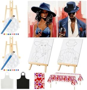 Yeaqee 13 Pcs Sip and Paint Kit Valentines Couple Painting Kit Supplies Canvas Painting Art Painting Set Pre Drawn Blank Stretch Canvas Kit for Couple Date Night Party (Elite Couple,8x10)