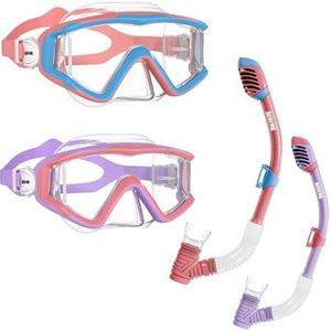 Aegend Snorkeling Gear for Kids, Youth Snorkel Set Dry Snorkel Enhanced Anti-Leak Anti-Fog Technolog, Diving Mask with Panoramic View and Adjustable Strap for Scuba Diving Swimming (Pink & Purple)