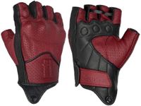 Harssidanzar Motorcycle Gloves for Men Goatskin Leather Perforated Motorbike Riding Driving Gloves CM044UK, Oxblood/Black, Size Large