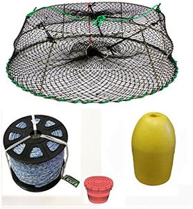 KUFA Sports Tower Style Stainless Steel Prawn Trap(30"x20"x12") with 1/4" x400' Non-Lead Sinking Rope, 14" Bullet Flaot & Bait Jar Combo (CT77+SL4+F13Y+HB5)