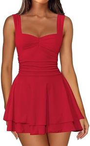 IWD Square Neck Sleeveless Cute Summer Dress for Women Tank Top Ruched Waist Tiered Ruffle Short Going Out Mini Dresses Red XX-Small