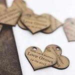 Rustic Charm Personalised 4cm Wooden Heart Wedding Favours, for Invites or Decorations. (20)