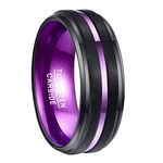 NUNCAD Purple Tungsten Rings 8 mm Black Mens Wedding Ring Engagement Band with Center Groove and Beveled Edges Two-Tone Ring Size T1/2