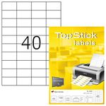 TopStick Self Adhesive Multipurpose Labels, 40 Labels per A4 Sheet, 100 Sheets, 52.5 x 29.7 mm, 4000 Labels, Blank Universal Labels Stickers, Sticky Labels for Laser & Inkjet Printer, White