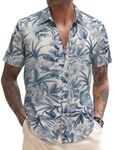 COOFANDY Men's Linen Tropical Button Down Print Shirt Summer Beach Shirt Hawaii Luna Shirt