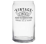 Vintage 1974 Black Printed 16oz Can Coffee Drinking Glass Cup – Happy 50th Birthday Gifts Women Men, Cheers to 50 Years, Turning 50 Decoration Decor, Anniversary Bday Party Favors, Gift Ideas 1.0