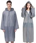 GUKOY Rain Poncho Raincoats, [2 Pack] EVA Reusable Rain Coat Jacket with Hood, Rain Cover Poncho for men and women (Grey+Grey)