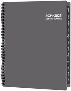 Monthly Planner 2024-2025, 18 Months Calendar Planner 2024-2025, Jul 2024 – Dec 2025, 9'' x 11'' with Ruled Spread, Flexible Cover, Spiral Wirebound, Pocket, Coated Tabs, Notes ＆ Habit Tracker, Grey