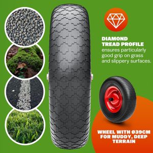 GARDEBRUK Heavy Duty Wheelbarrow 100L – Pneumatic Tyre, 250kg, Steel Rim, Silver/Red