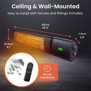 Pro Breeze Wall Mounted Halogen Infrared Patio Heater – Remote Control, 2 Heat Settings, Outdoor Electric