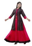 DSS FASHION Women Printed Cotton Rayon Blend Anarkali Kurta (Medium, Pink)