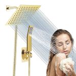 High Pressure Square Rain Shower Head and 2-in-1 Hand Shower.Equipped with 78"Hose, 3 Way Diverter Valve,Adhesive Shower Head Holder.(AWAXFOLO Square Shower Head Set Gold)