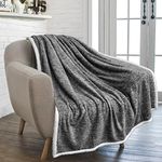 PAVILIA Melange Dark Gray Sherpa Blanket Throw for Couch, Warm Soft Cozy Reversible Blanket Sofa Bed, Thick Plush Large Fleece Car Blanket, Decorative Home Room Decor Gifts Men Women, 50x60 Dark Grey