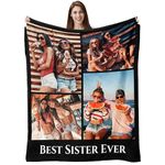 Custom Blanket with Photos Text, Personalized Picture Throw Blanket Collage, Upload Your Image Customized Fleece Blanket Gifts for Fathers Mothers Day Girl Boyfriend Family Couples Adult Kids Birthday