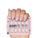 Glamnetic Press On Nails - Mirror Mirror | Trendy Short Almond Nails with Metallic Chrome Silver French Tips | 15 Sizes - 30 Nail Kit with Glue