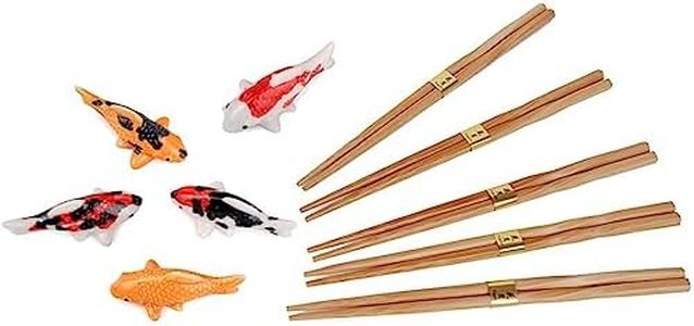 Happy Sales, Japanische Essstäbchen-Set, Essstäbchen, Ablage, 5 passende Paare, verschiedene Farben, Essstäbchen-Set, Esstisch, Starter-Set, schönes Geschenk (Koi)