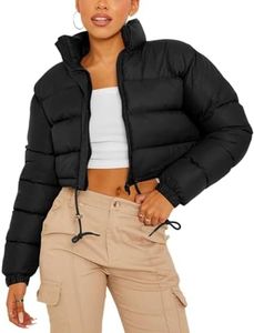 Gihuo Womens Cropped Quilted Puffer Jacket Lightweight Padded Coat Warm Puffy Coat Zip UP Bubble Coats with Pockets(02Black-XS)