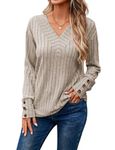 Akiooue Womens Jumpers Size 16, Striped Jumper Women V Neck Jumpers for Women UK Long Sleeve Tunic Tops Ladies Sweater Jumpers Womens Sweatshirts Pullover Fall Winter Tops Apricot