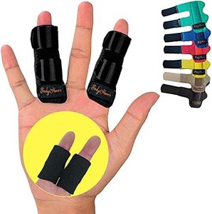 BodyMoves 2 Finger Splints Plus 2 Sleeves for Trigger Mallet Broken Finger Brace Joint Support for Men and Women- Ideal for Seniors (4 pc Set, Midnight Black)