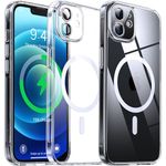 Flyzoo Clear Magnetic Case for iPhone 12 (6.1'') with Camera Protector, [Compatible with MagSafe] [Non-Yellowing] [Shockproof & Antiscratch Protection] Hard Transparent Cover with Silicone Edge, Clear