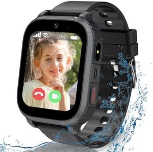 ELEJAFE Montre Connectée Enfant, 4G Montre Enfant GPS pour Garçon Fille avec Appel Vidéo, Appel Vocaux, Chat Familial, SOS, Mode Classe, IP68 Étanche (Noir+4G Appel+GPS)