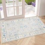 Luria Rugs Machine Washable 3' x 5' Non-Slip Small Area Rug for Kitchen, Bathroom, Laundry, Entryway, Bedroom - Oushak Vintage, Aria Collection (Blue/Pink)