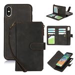 ELTEKER Case for iPhone X/iPhone Xs Wallet Case,2 in 1 Detachable Flip Wallet Case with Zipper [Premium Leather][6 Card Slots][Cash Pocket][Kickstand] for iPhone X/iPhone Xs-Black