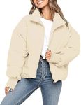 MEROKEETY Women's 2024 Winter Long Sleeve Zip Puffer Jacket Pockets Baggy Short Coats, Apricot, S