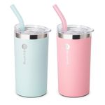 Bluwing 12 oz Kids Cup with Straw and Lid Double Wall Insulated Water Tumbler Cup for Women with Leak Proof Lid, Sweat-Free (Baby Blue/Pink)