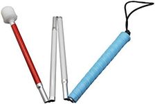 Folding White Cane, Aluminum Mobility Cane for Vision Impaired and Blind People (Folds Down 4 Sections) (90 cm (35.4 inch), Blue Handle)