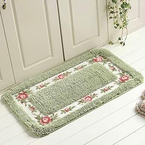 FAONIE Pretty Floral Rural Style Romantic Rose Flower Rug Shaggy Area Rugs Soft Non-Slip Doormat Floor Mat Bath Mat Bathroom Shower Rug Bedroom Living Room Carpet (Light Green, L)