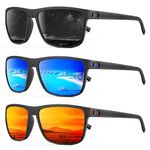 Polarized Sunglasses for Men and Women, Mens Sunglasses with Lightweight Frame and UV Protection (Black/Dark Blue/Red)