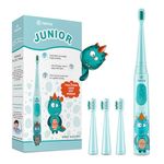 Vekkia Sonic Rechargeable Kids Electric Toothbrush, 3 Modes with Memory, Fun & Easy Cleaning, 24000 Strokes, IPX7 Waterproof, 2-Min Timer for Age 5+, 4 Soft Bristles(Blue)