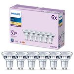 PHILIPS LED Classic Spot Light Bulb 6 Pack [Warm White 2700K - GU10] 50W, Non Dimmable. for Home Indoor Lighting